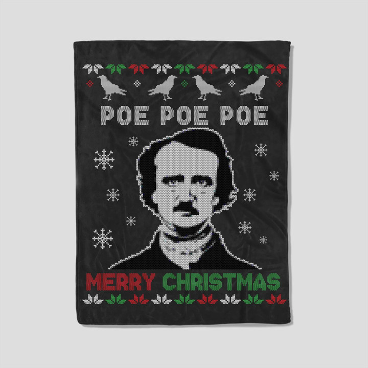 Poe Poe Poe Merry Christmas  Funny Edgar Allan Poe Fleece Blanket-30X40 In-Black