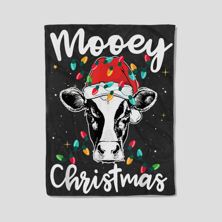 Mooey Christmas Santa Christmas Lights Cow Lovers Fleece Blanket-30X40 In-Black