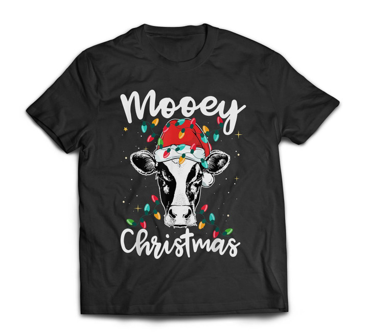 Mooey Christmas Santa Christmas Lights Cow Lovers T-shirt-Men-Black