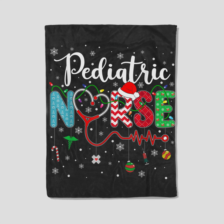 Merry Christmas Nurse Pediatric Nurse Christmas Pattern Fleece Blanket-30X40 In-Black