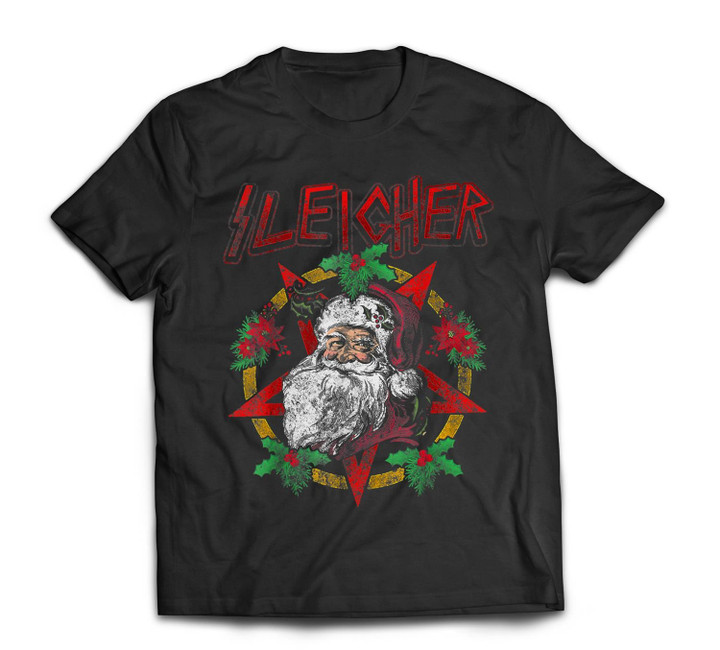 Sleigher Heavy Metal Santa Claus Christmas Xmas T-shirt-Men-Black