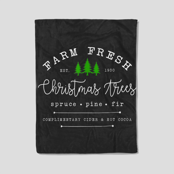 Farm Fresh Xmas Tree Pine Retro Vintage Graphic Christmas Fleece Blanket-30X40 In-Black