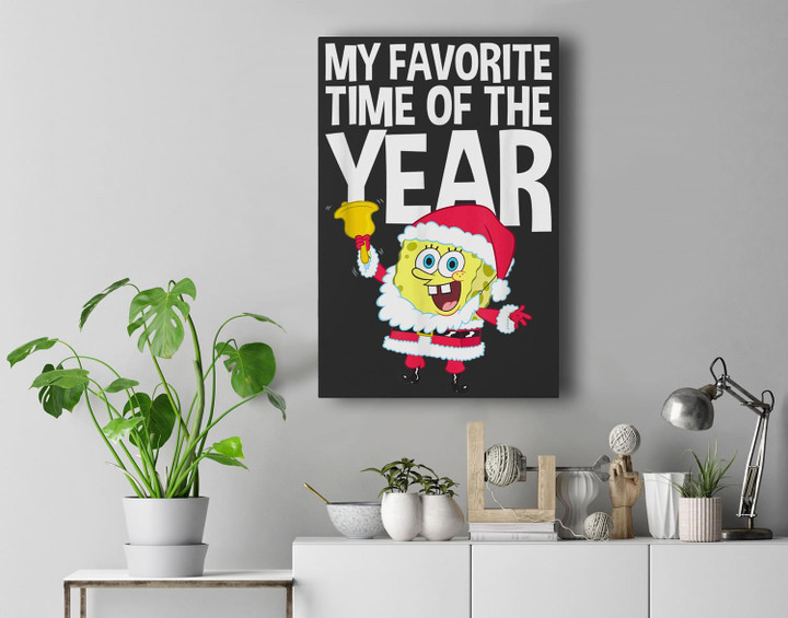 Spongebob Squarepants My Favorite Time Of Year Christmas Premium Wall Art Canvas Decor-New Portrait Wall Art-Black