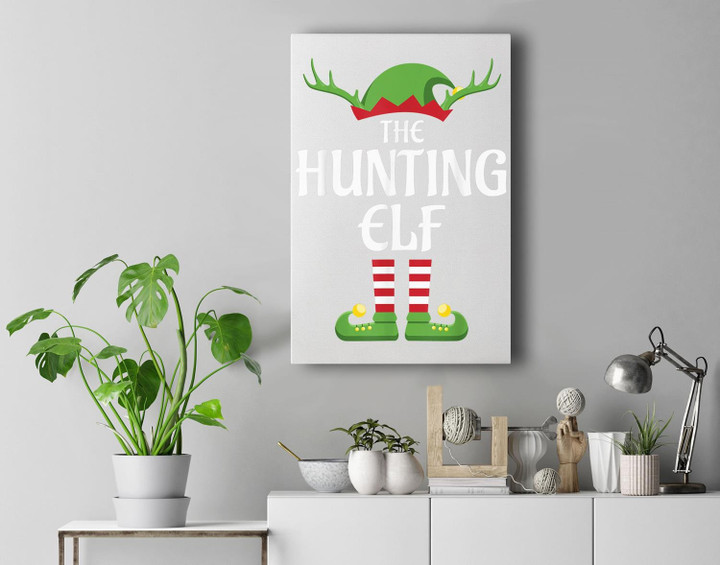 Hunting Elf Family Matching Group Christmas Premium Wall Art Canvas Decor-New Portrait Wall Art-White