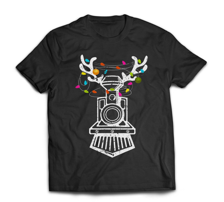 Xmas Train Reindeer Christmas Railroad T-shirt-Men-Black