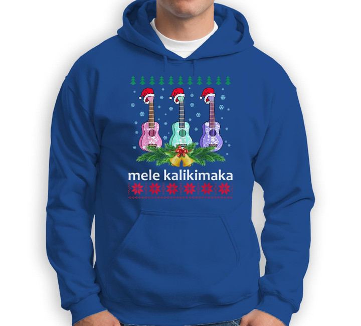 Mele Kalikimaka Ukulele Guitar Hawaii Christmas Sweatshirt & Hoodie-Adult Hoodie-Royal