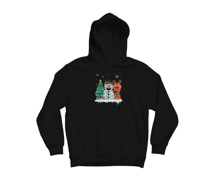 Christmas Tree Snowman Reindeer Book Stack Librarian Youth Hoodie & T-Shirt-Youth Hoodie-Black