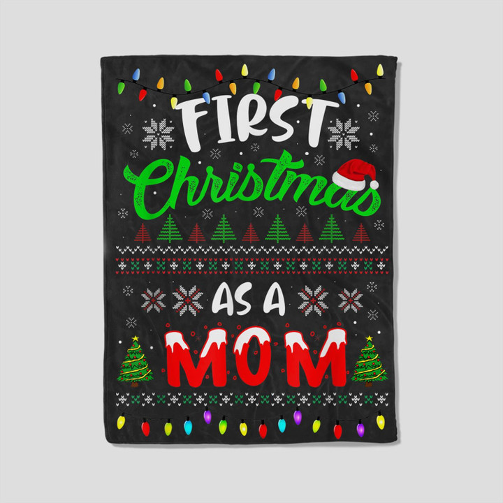 First Christmas As a Mom Santa Hat Ugly Xmas 2022 Fleece Blanket-30X40 In-Black