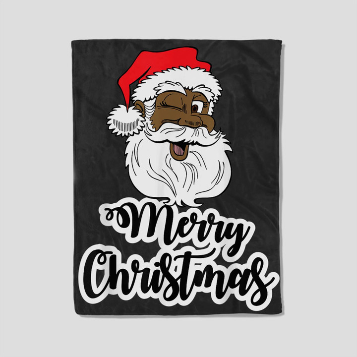 Black Winking Santa Merry Christmas African American Santa Fleece Blanket-30X40 In-Black