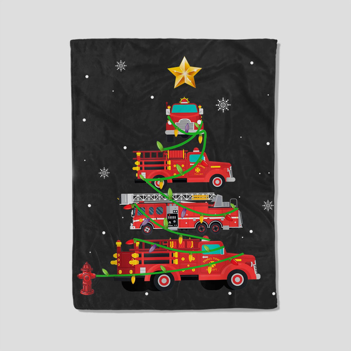 Firefighter Fire Truck Christmas Tree Xmas Gifts Fleece Blanket-30X40 In-Black