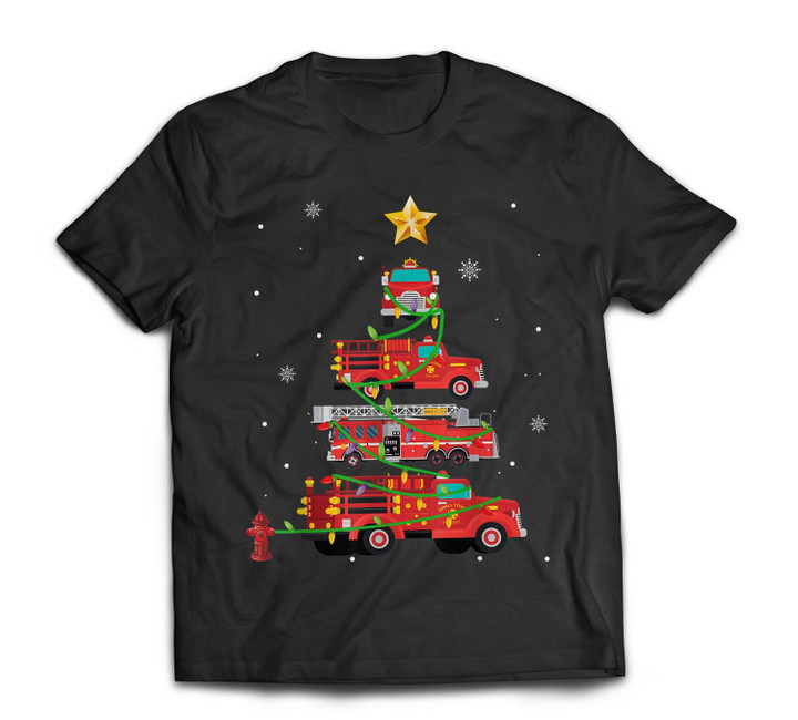 Firefighter Fire Truck Christmas Tree Xmas Gifts T-shirt-Men-Black