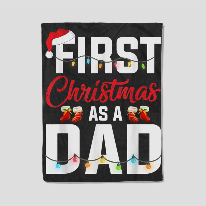 First Christmas As A Dad Xmas Lights New Dad Christmas Fleece Blanket-30X40 In-Black