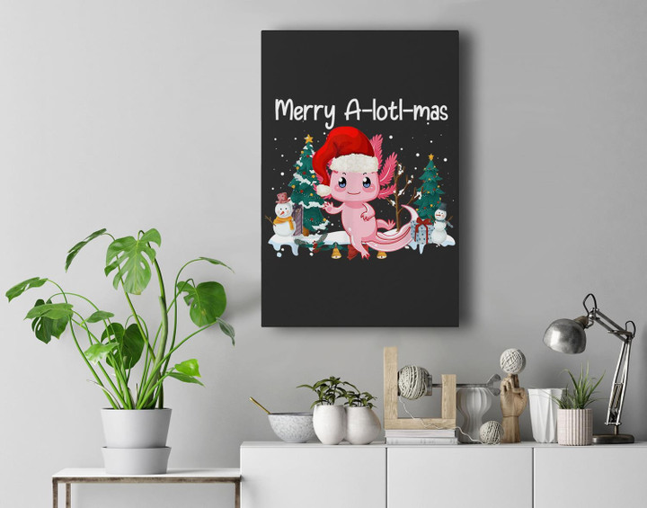 Cute Axolotl Christmas Merry Alotlmas For Axolotl Lover Xmas Premium Wall Art Canvas Decor-New Portrait Wall Art-Black