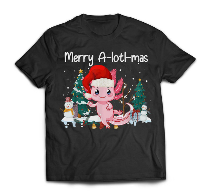 Cute Axolotl Christmas Merry Alotlmas For Axolotl Lover Xmas T-shirt-Men-Black