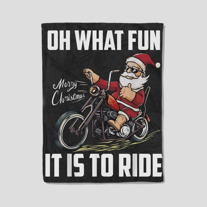 Santa Claus Riding Motorcycle Bike Cool Biker Christmas Fleece Blanket-30X40 In-Black