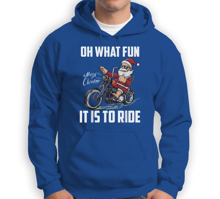 Santa Claus Riding Motorcycle Bike Cool Biker Christmas Sweatshirt & Hoodie-Adult Hoodie-Royal