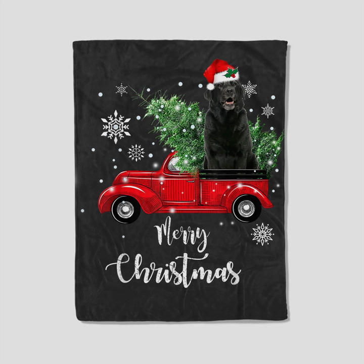 Black Lab Labrador Ride Red Truck Christmas Pajama Fleece Blanket-30X40 In-Black