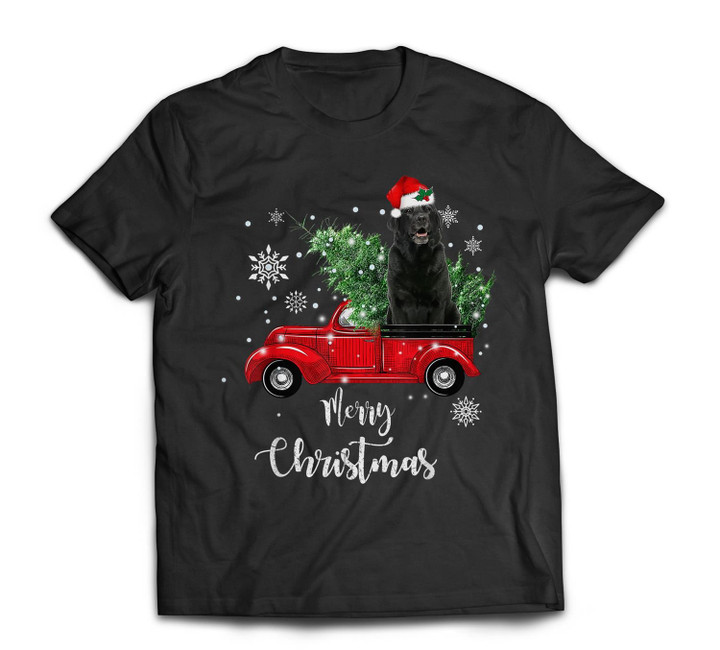 Black Lab Labrador Ride Red Truck Christmas Pajama T-shirt-Men-Black