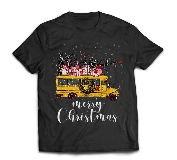 Merry Christmas School Bus Driver Christmas Box Wreath T-shirt-Men-Black
