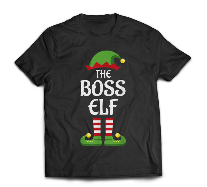 Boss Elf Family Matching Group Christmas T-shirt-Men-Black