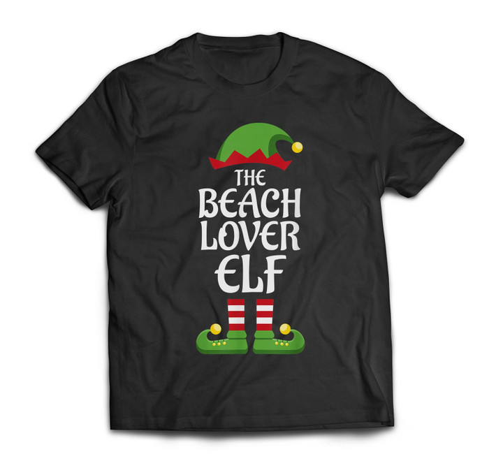 Beach Lover Elf Family Matching Group Christmas T-shirt-Men-Black