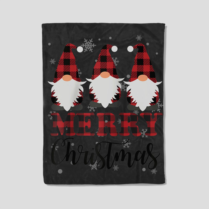 Merry Christmas Gnome Buffalo Plaid Red Family Christmas Baseball Fleece Blanket-30X40 In-Black
