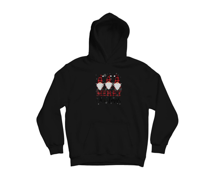 Merry Christmas Gnome Buffalo Plaid Red Family Christmas Baseball Youth Hoodie & T-Shirt-Youth Hoodie-Black