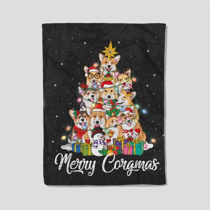 Merry Corgmas Corgi Christmas Tree Fairy Lights Dog Lover Fleece Blanket-30X40 In-Black