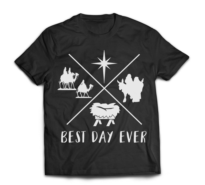 Modern Nativity Scene Best Day Ever Christmas T-shirt-Men-Black