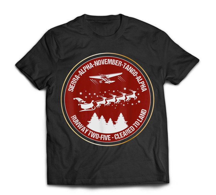 Santa Airlines Aviation Holiday Retro Pilot Christmas Gift T-shirt-Men-Black