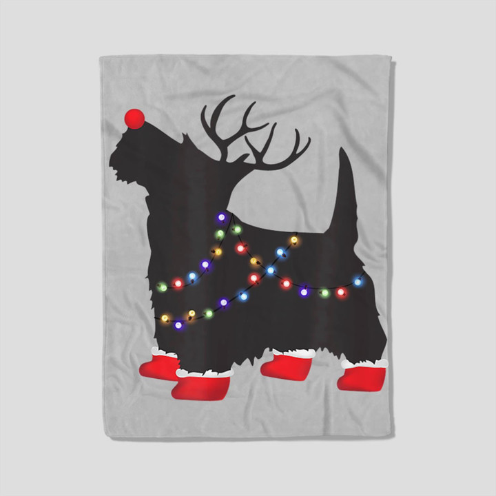 Matching Christmas Pajama Scottie Dog lights Family Fleece Blanket-30X40 In-White
