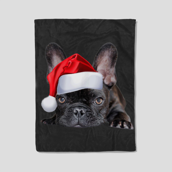 Cute French Bulldog Santa Hat Frenchie Image Christmas Gift Fleece Blanket-30X40 In-Black