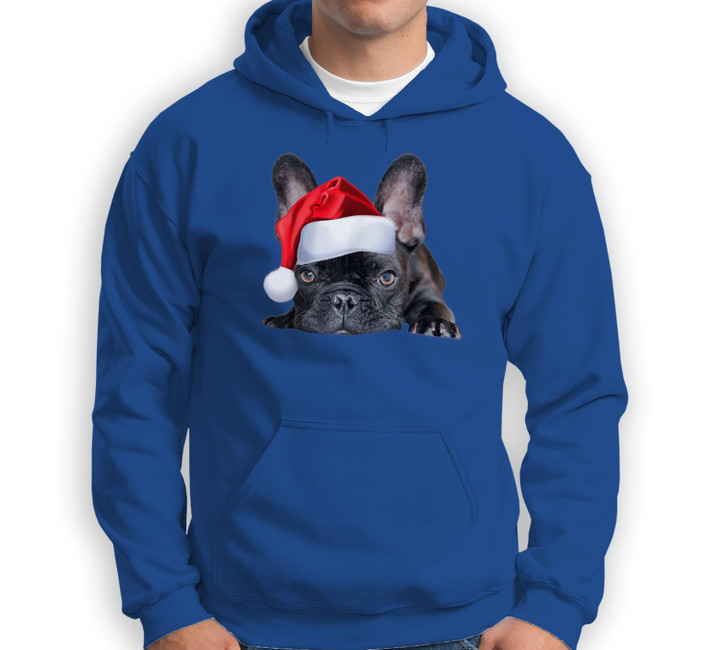 Cute French Bulldog Santa Hat Frenchie Image Christmas Gift Sweatshirt & Hoodie-Adult Hoodie-Royal