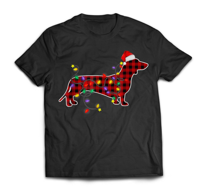 Dachshund Dog Lights Christmas Matching Family T-shirt-Men-Black