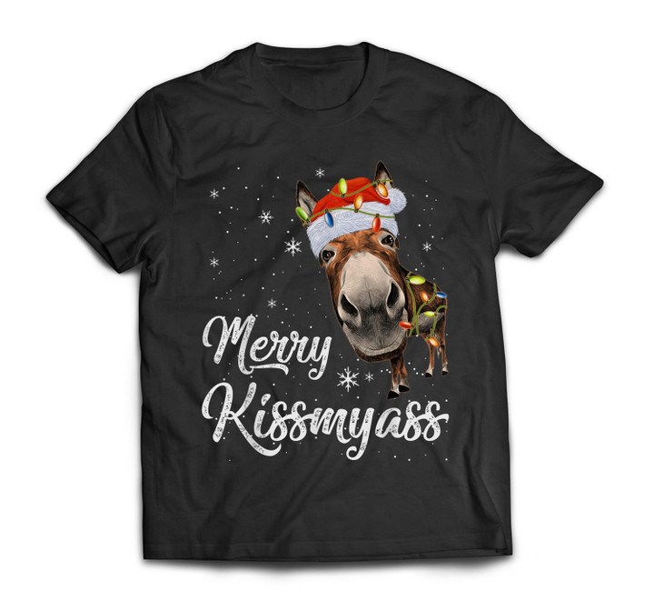 Merry Kissmyass Funny Donkey Lover Sarcastic Merry Christmas T-shirt-Men-Black