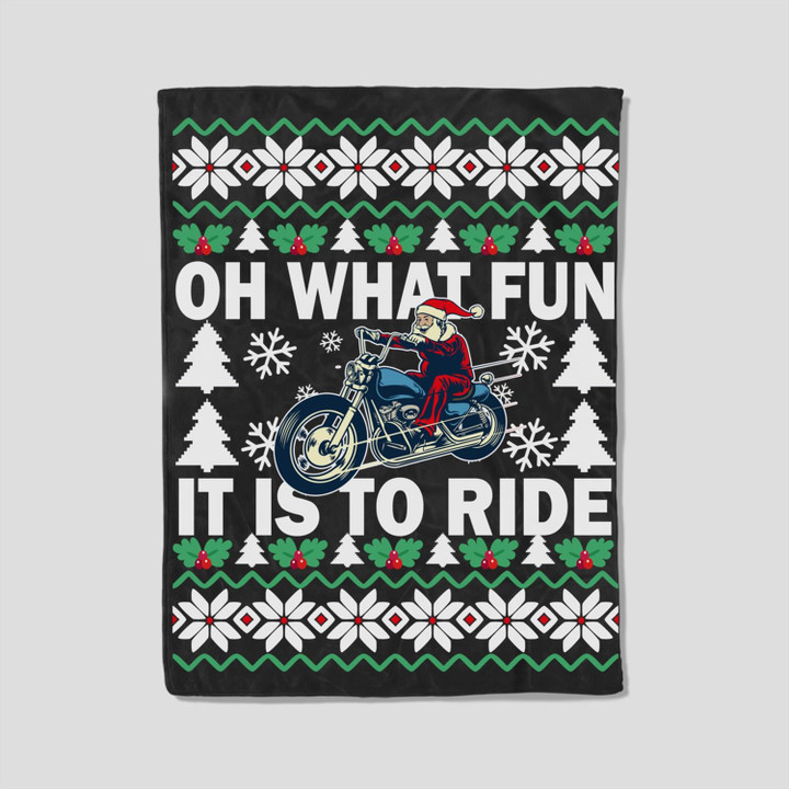 UGLY Christmas Oh What Fun It Is To Ride Motorcycle Gifts Fleece Blanket-30X40 In-Black