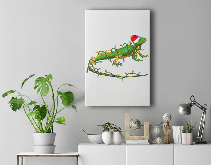 Bearded Dragon Christmas Tree Reptile Lover Cute Lizard Premium Wall Art Canvas Decor-New Portrait Wall Art-White