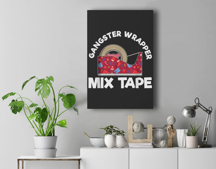 Gangster Wrapper Mix Tape Ugly Christmas Sweater Funny Pun Premium Wall Art Canvas Decor-New Portrait Wall Art-Black