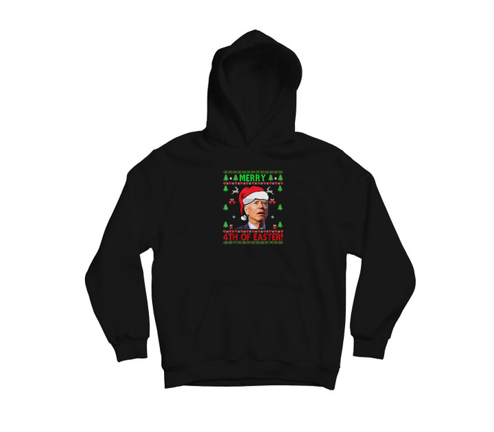 Funny Joe Biden Happy 4th Of Easter Ugly Christmas Sweater Youth Hoodie & T-Shirt-Youth Hoodie-Black