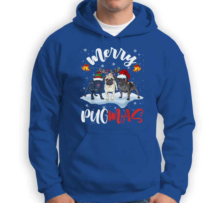 Merry Pugmas Funny Santa Reindeer Elf Pug Dog Christmas Sweatshirt & Hoodie-Adult Hoodie-Royal