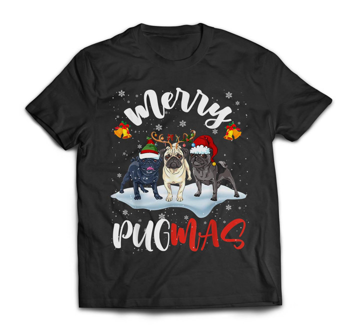 Merry Pugmas Funny Santa Reindeer Elf Pug Dog Christmas T-shirt-Men-Black