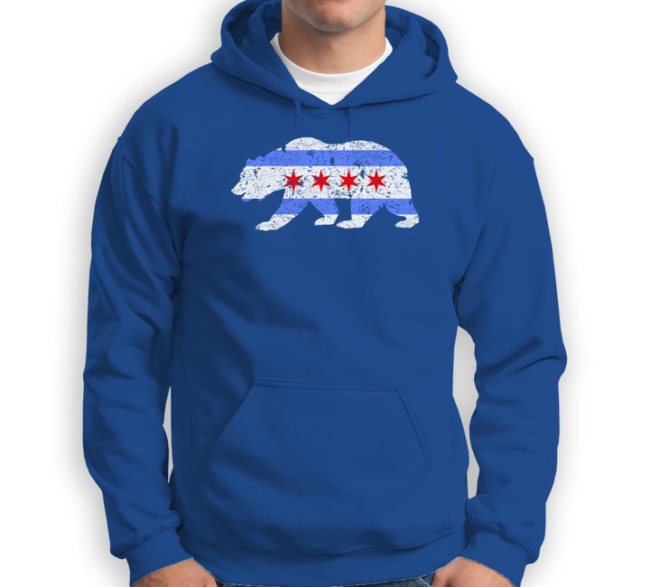 Chicago City Flag Distressed Bear Gift Sweatshirt & Hoodie-Adult Hoodie-Royal