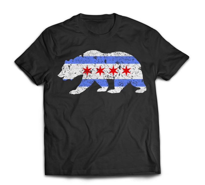 Chicago City Flag Distressed Bear Gift T-shirt-Men-Black