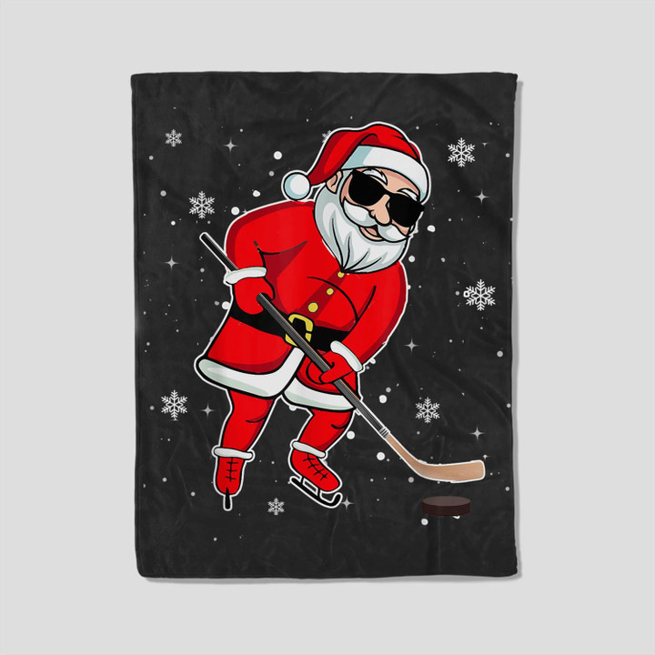 Santa Playing Hockey Pajama Ice Hockey Christmas Gifts Fleece Blanket-30X40 In-Black