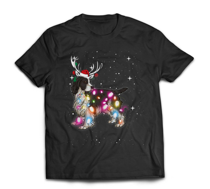 English Springer Spaniel Christmas Lights Pajama Funny Dog T-shirt-Men-Black