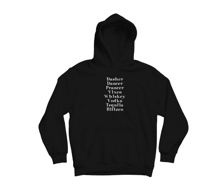Dasher Dancer Prancer Vixen Whiskey Vodka Tequila - Alcohol Youth Hoodie & T-Shirt-Youth Hoodie-Black