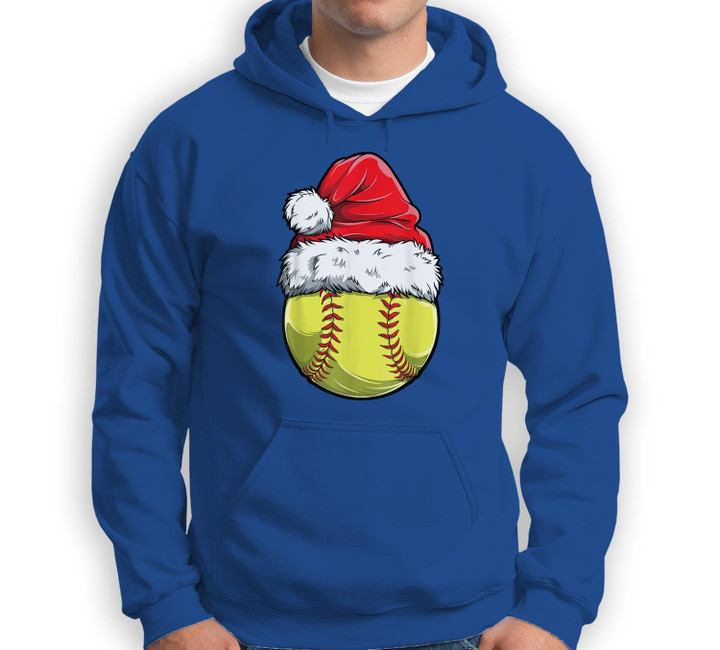 Christmas Softball Ball Santa Hat Xmas Girls Catcher Pitcher Sweatshirt & Hoodie-Adult Hoodie-Royal