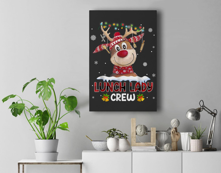 Lunch Lady Crew Cute Reindeer Funny Christmas Family Xmas Premium Wall Art Canvas Decor-New Portrait Wall Art-Black