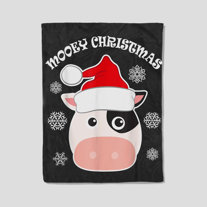 Ugly Mooey Christmas Cow Fleece Blanket-30X40 In-Black