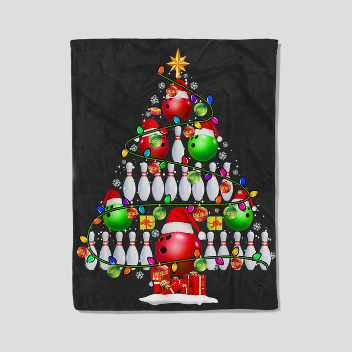 Xmas Tree Bowling Xmas Lights Santa Bowling Ball Player Fleece Blanket-30X40 In-Black